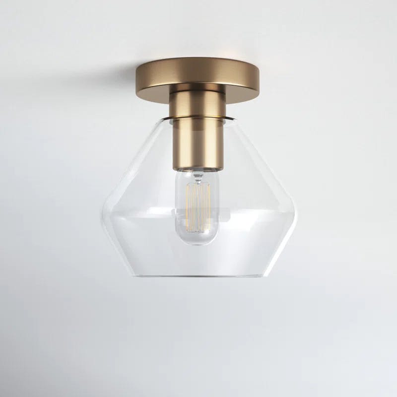 Jett 8'' Satin Brass Semi-Flush Mount with Angular Glass Shade