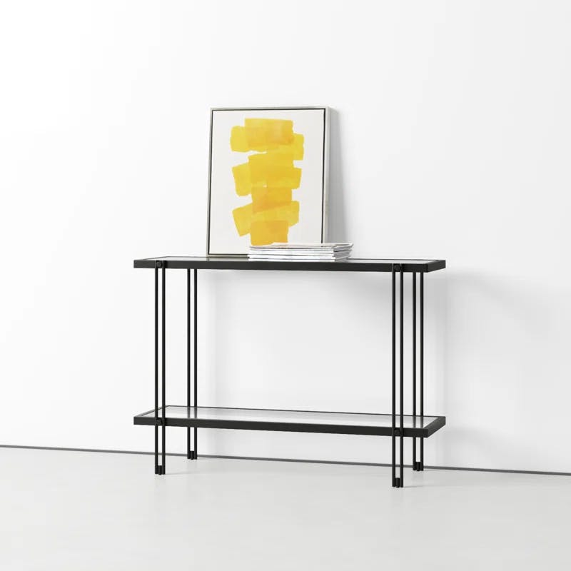 Inez 42'' Blackened Bronze Metal and Glass Console Table with Storage