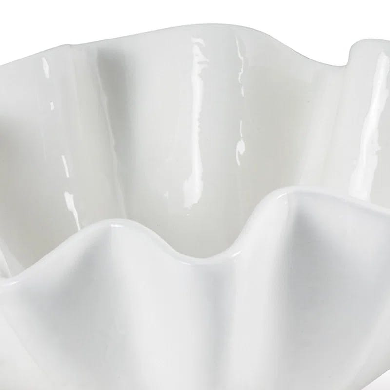 Ruffle Edge Large Ceramic Bowl in Creamy White
