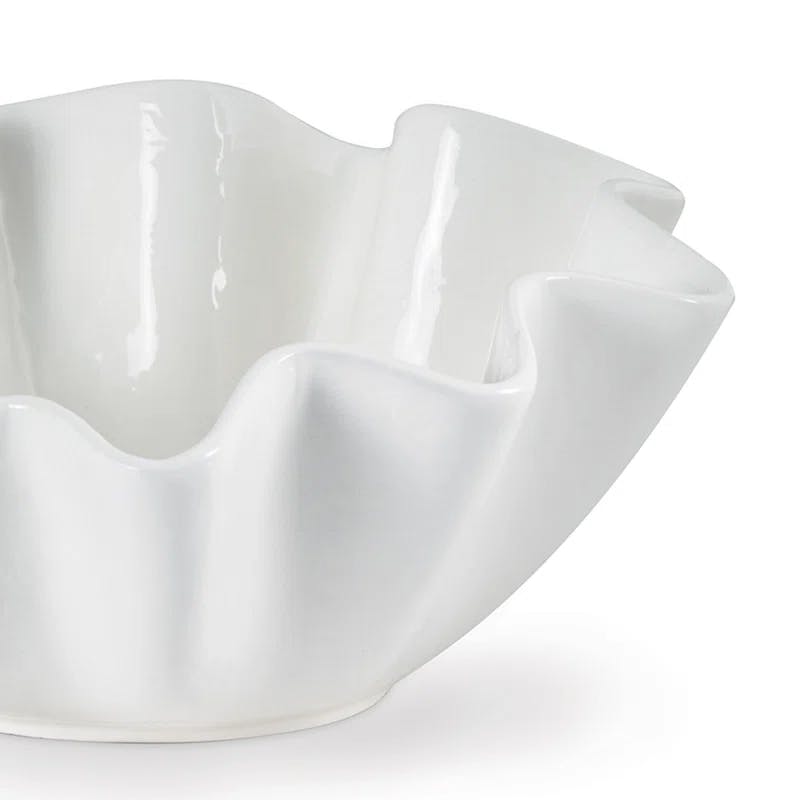 Ruffle Edge Large Ceramic Bowl in Creamy White