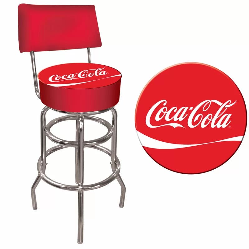 Adjustable Swivel 31'' Metal Bar Stool with Coca Cola Logo