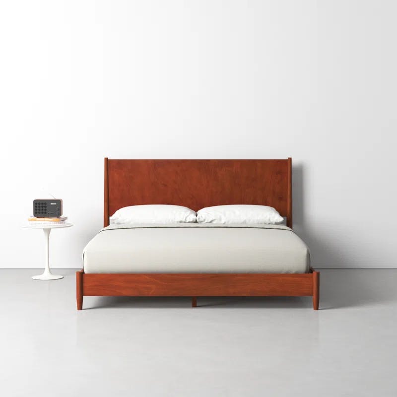 Elegant Mahogany Wood California King Platform Bed with Drawer, Acorn