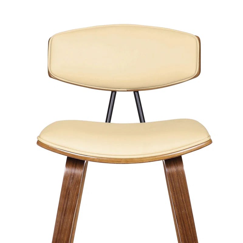 Fox 30'' Brown Faux Leather and Walnut Wood Mid-Century Bar Stool