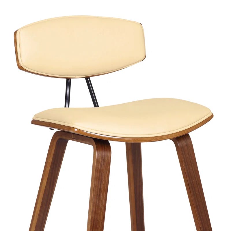 Contemporary Cream Faux Leather & Walnut Wood Counter Stool