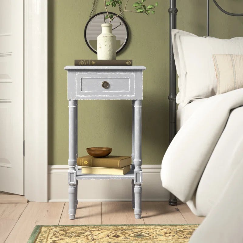Akia Coastal-Inspired 1-Drawer Wooden Nightstand with Storage