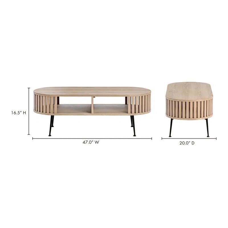 Henrich Cream Oval Solid Oak Mid-Century Modern Coffee Table