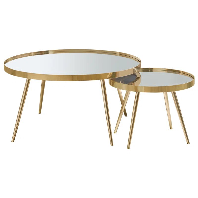 Modern Round Gold Mirrored Nesting Coffee Table Set