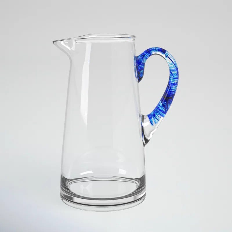 Cabos Artisan 90oz Handled Glass Pitcher with Blue Streaks