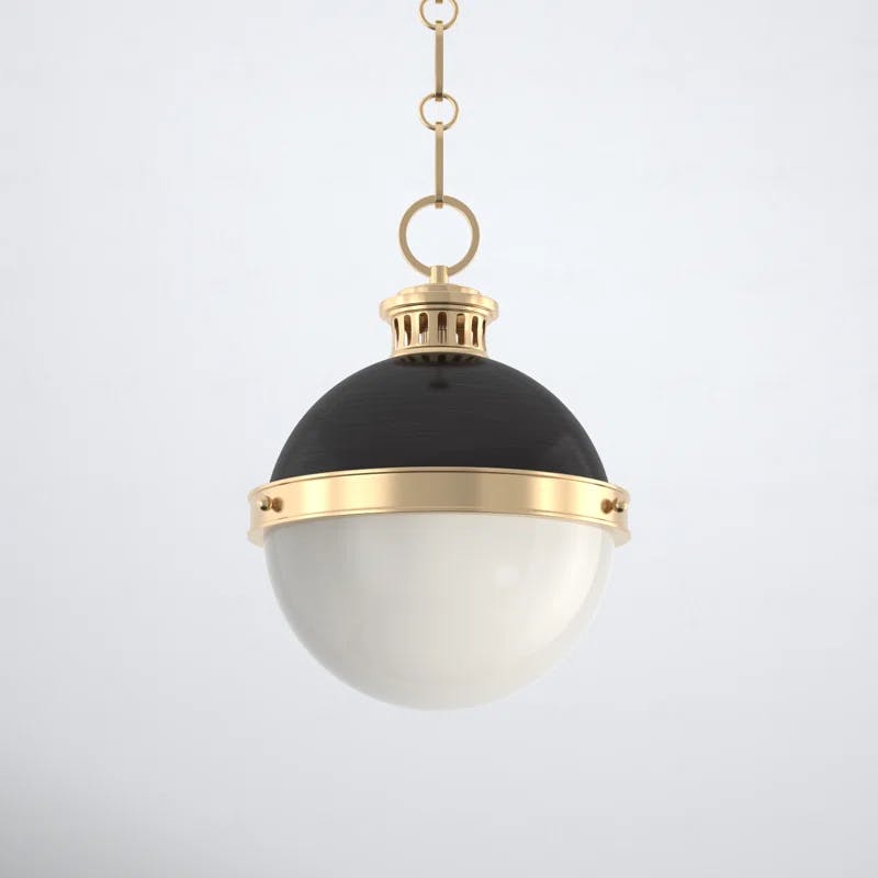 Aged Antique Distressed Bronze Globe Pendant with Opal Glass Shade