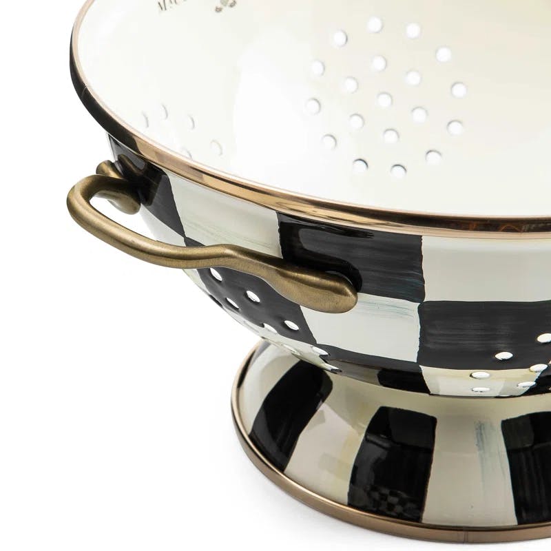 Courtly Check Hand-Painted Enamel Colander with Brass Handles