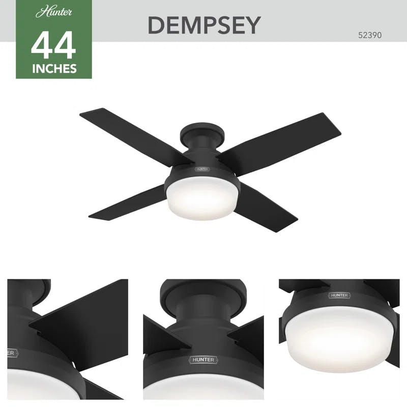 Dempsey 44" Matte Black Low Profile Ceiling Fan with LED Light & Remote