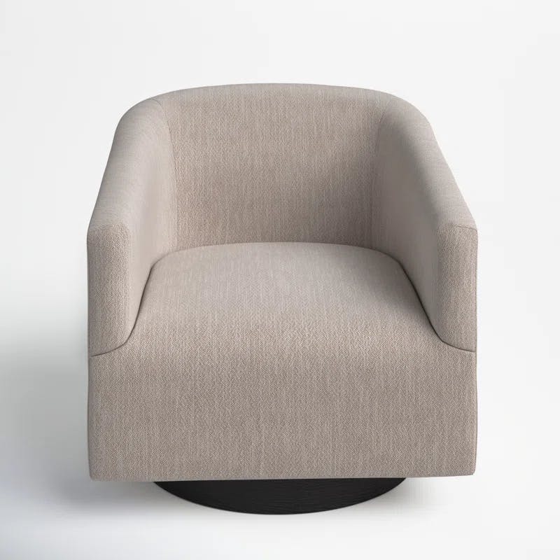 Donovan Oatmeal Fabric and Black Wood Swivel Barrel Chair