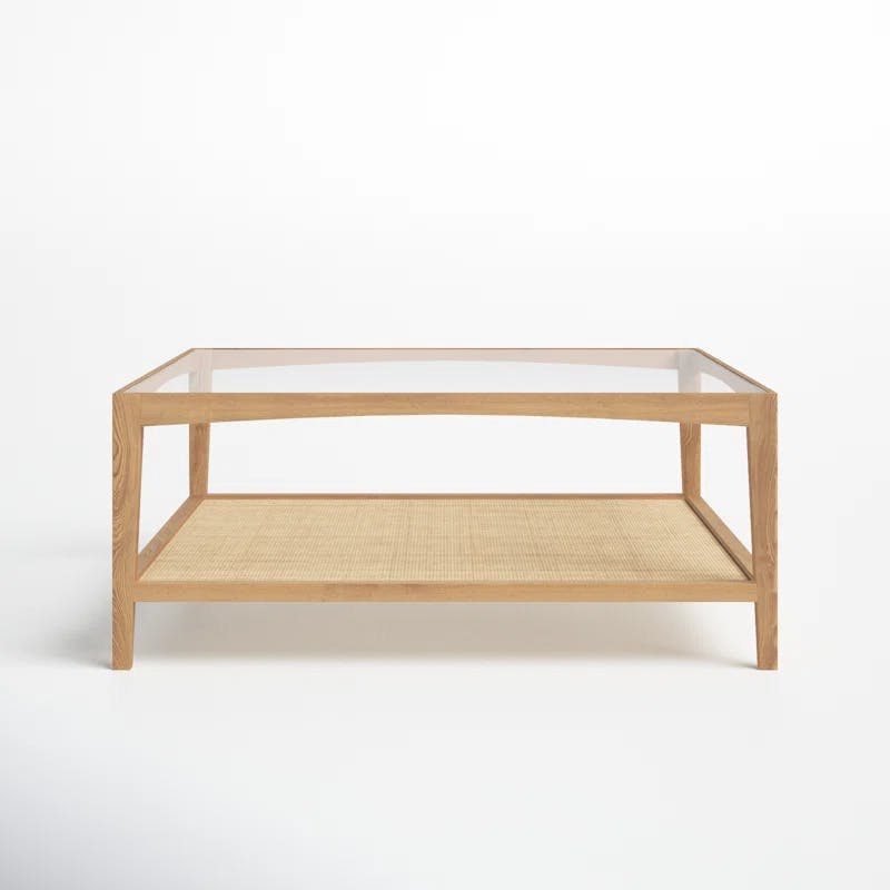 Transitional Broderick Square Outdoor Coffee Table with Glass Top