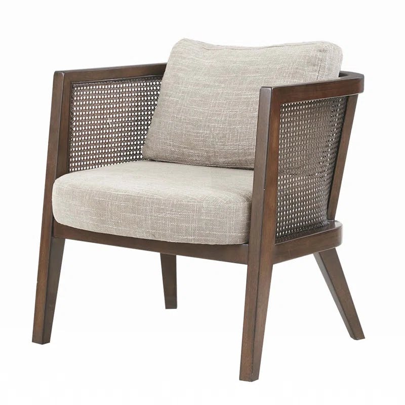 Sonia Mid-Century Walnut Wood Accent Chair with Camel Cushions