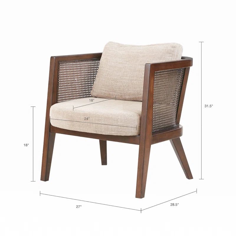 Sonia Mid-Century Walnut Wood Accent Chair with Camel Cushions