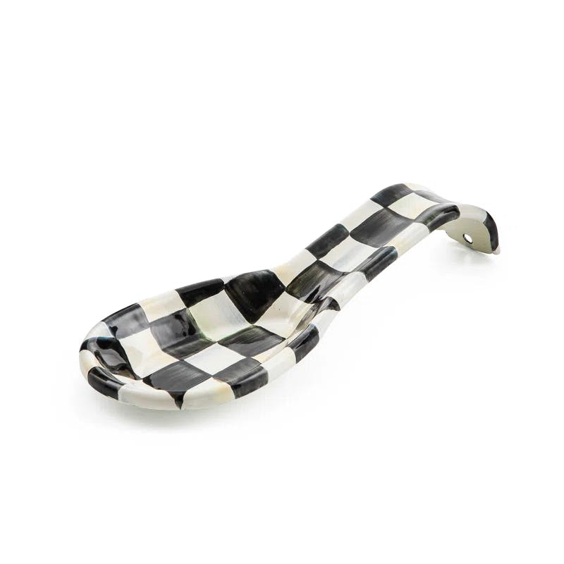 Courtly Check Enamel Oval Spoon Rest in Black/White