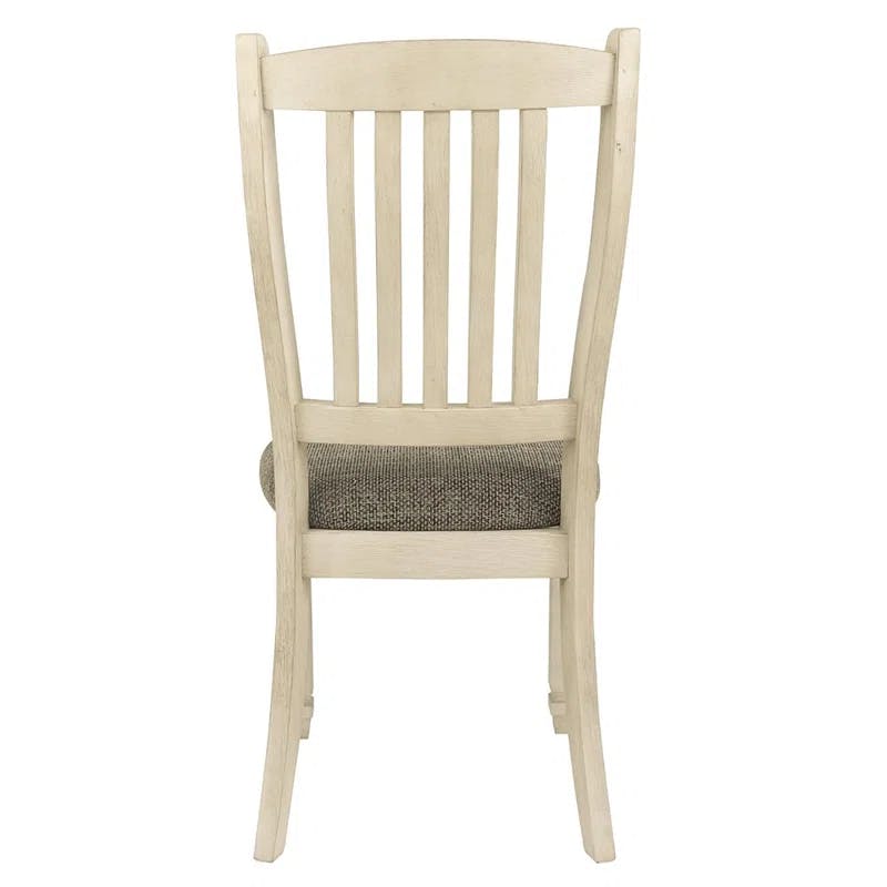 Antique White Linen Upholstered Side Chair with Weathered Oak Accents