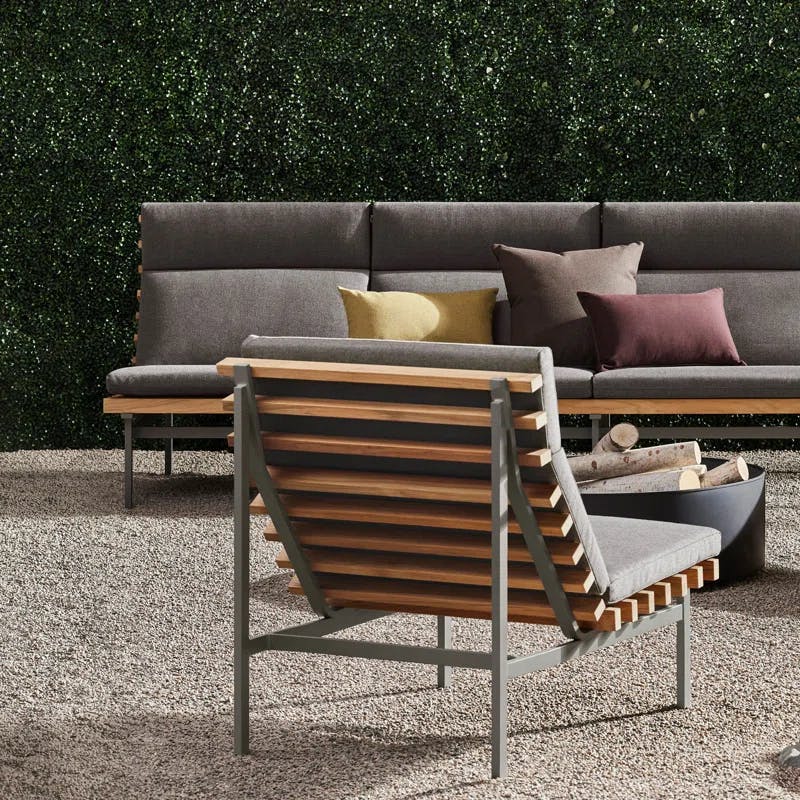Riviera Elegance 88'' Matte White and Charcoal Teak Outdoor Sofa