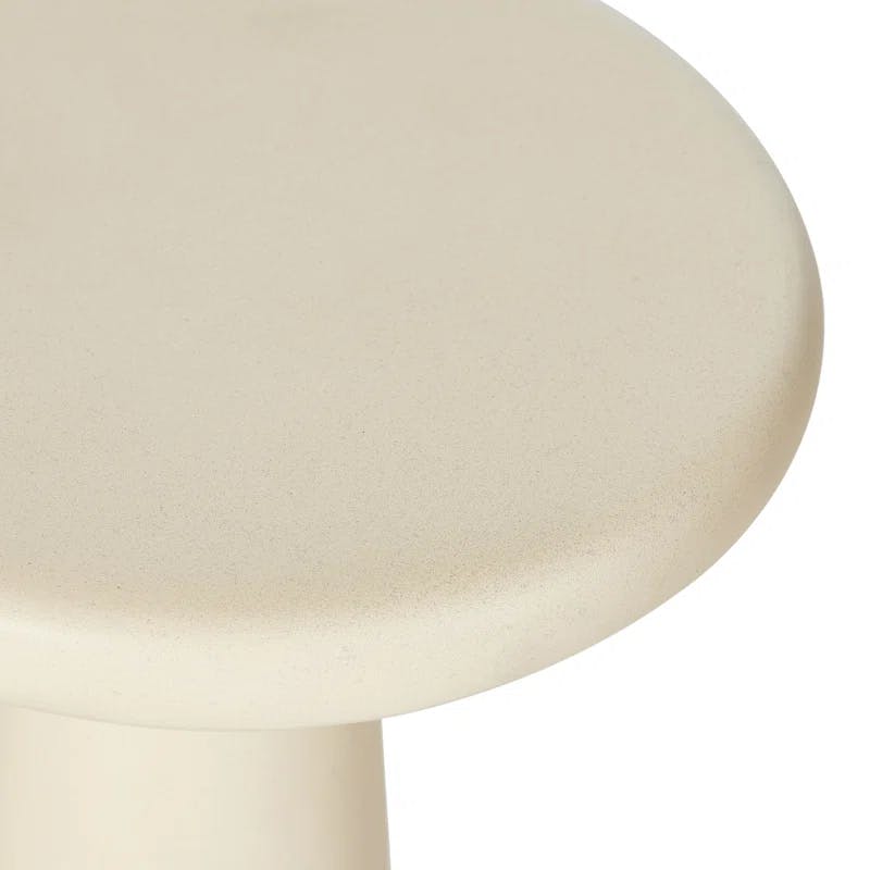 Parchment White Round Stone Accent Table, 20" Industrial