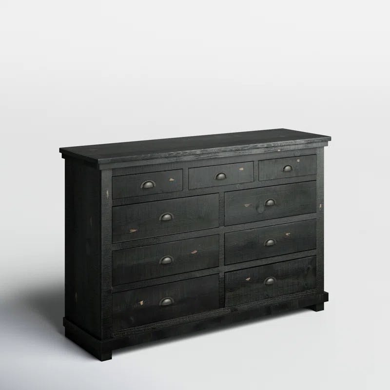 Willow Cottage 64" Horizontal Dresser with Mirror in Distressed Black