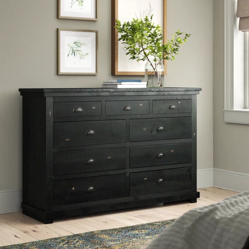 Willow Cottage 64" Horizontal Dresser with Mirror in Distressed Black