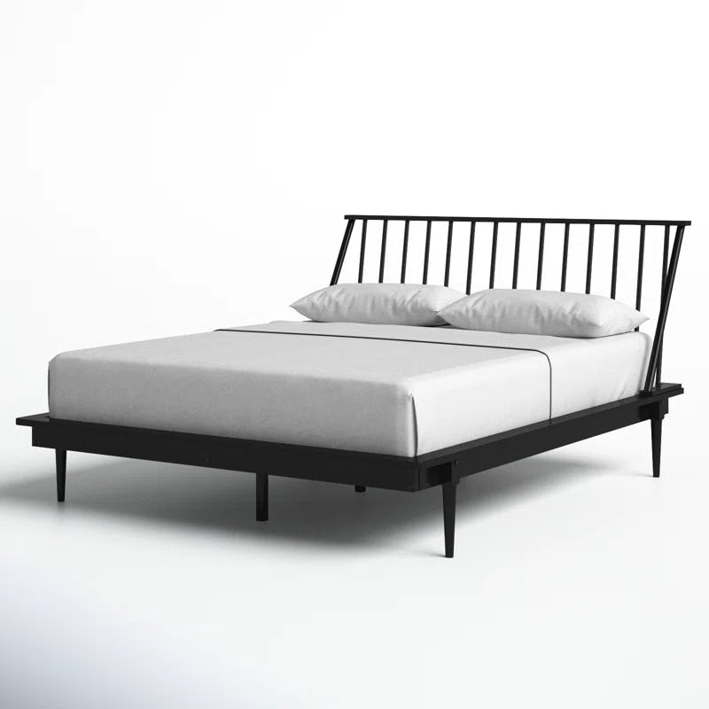 Elegant Queen Pine Spindle Bed with Headboard and Storage Drawer