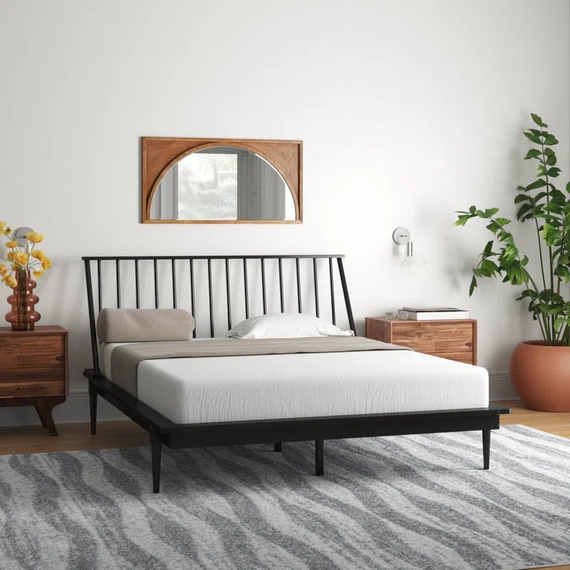 Elegant Queen Pine Spindle Bed with Headboard and Storage Drawer