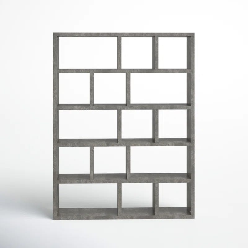 Berlin 5-Tier Wide Bookcase with Concrete Finish and Cubbyholes