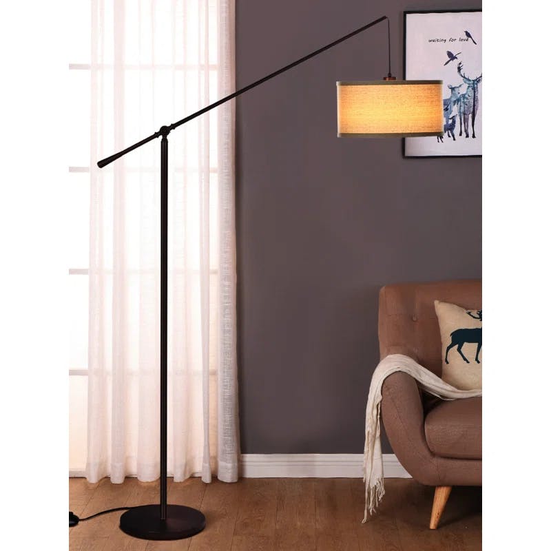 Adjustable Arc LED Floor Lamp for Kids' Room in Bronze with Beige Shade