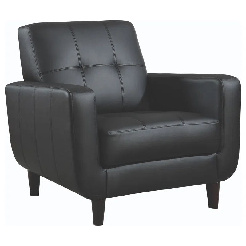 Modern Mid-Century Black Faux Leather Accent Chair with Cappuccino Legs