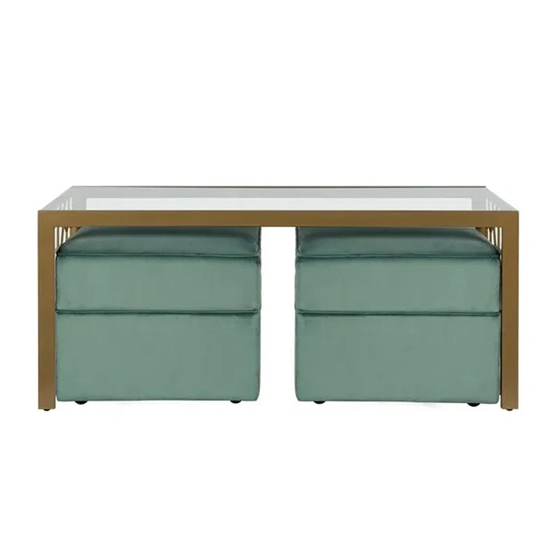 Juliette Brass-Finished Metal & Tempered Glass Rectangular Coffee Table