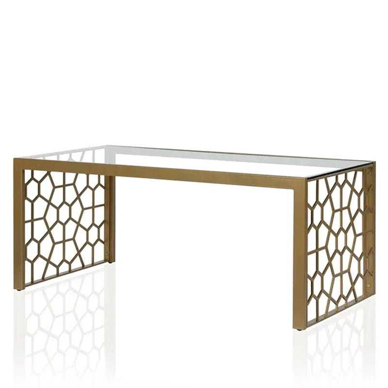 Juliette Brass-Finished Metal & Tempered Glass Rectangular Coffee Table