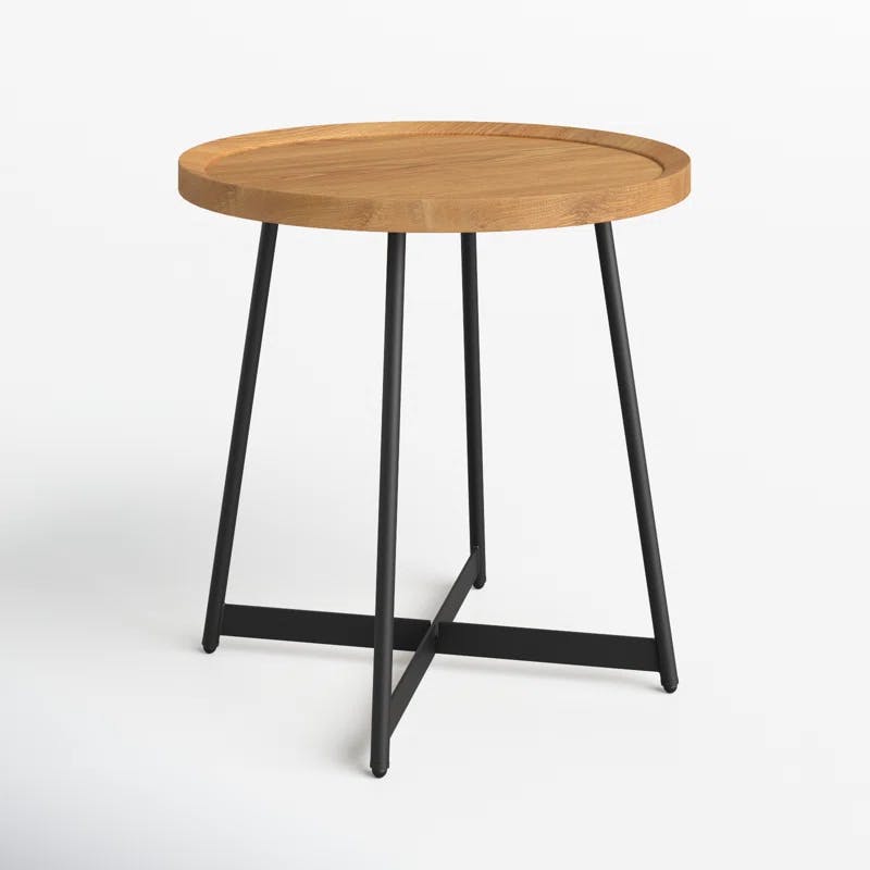 Niklaus 22" Oak Veneer Round Side Table with Black Steel Base