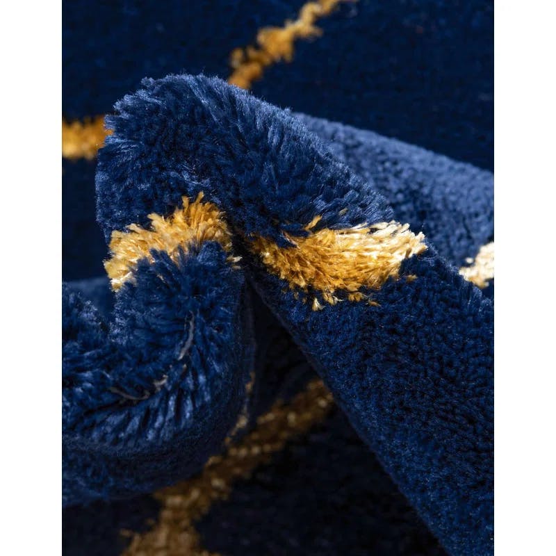 Regency Era Navy Blue & Gold Trellis Synthetic Runner Rug