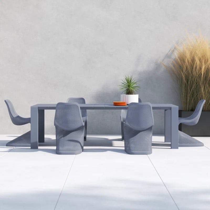Siesta Bloom 118'' Dark Gray Extendable Outdoor Dining Set for 6
