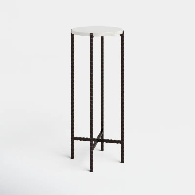 Twisted Iron Legs White Marble Round End Table