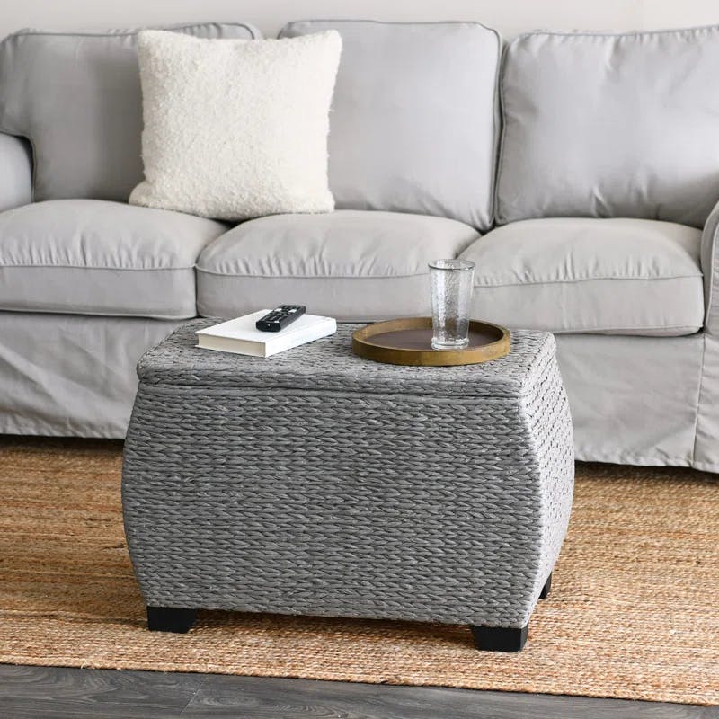 Gray Woven Paper Rope Large Storage Chest with Wood Feet