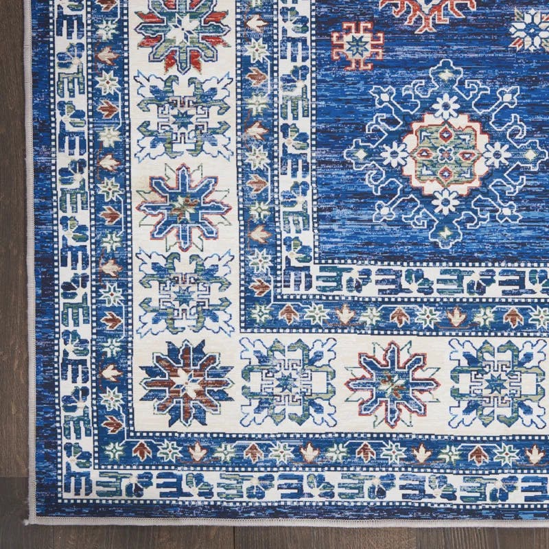 Fulton Vintage Blue Persian-Inspired 7'10" x 9'10" Non-Slip Flatweave Rug