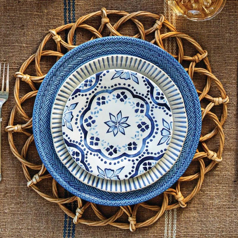 Patriotic Quilted Rattan Round Placemat in Natural 16.25"W