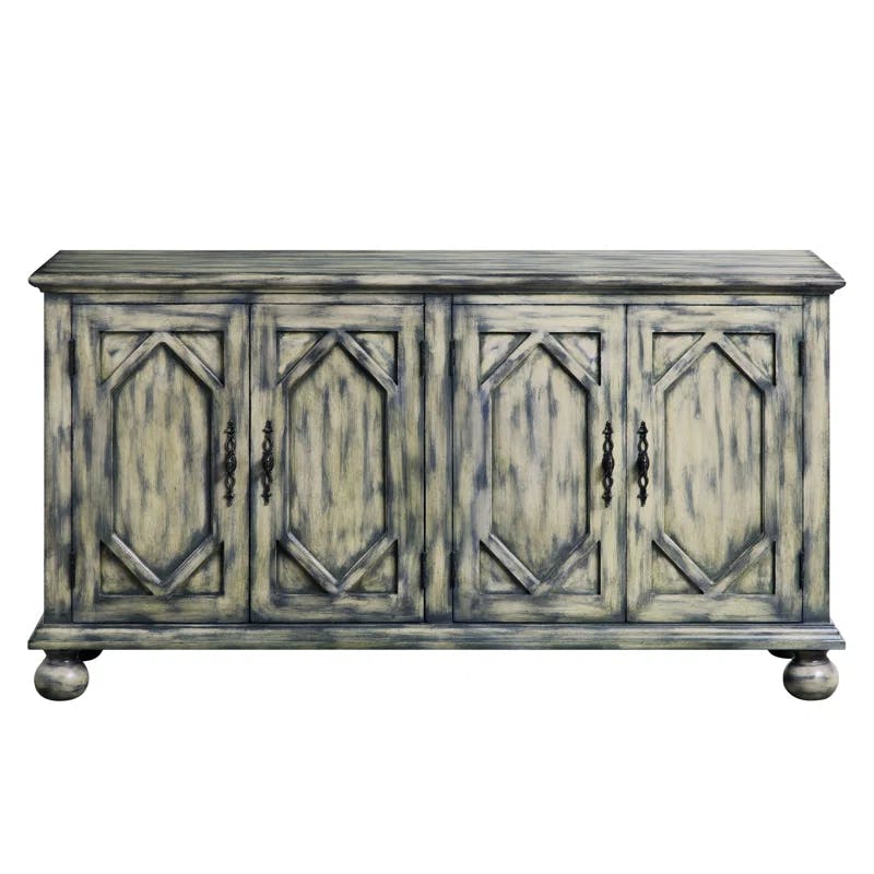 Rustic Gray 60'' Rectangular Console Table with Patterned Doors