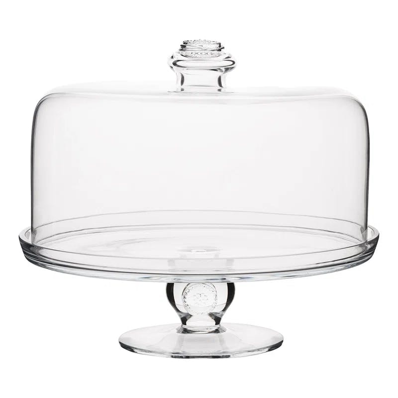 Elegant Mouth-Blown Glass Cake Pedestal from Portugal