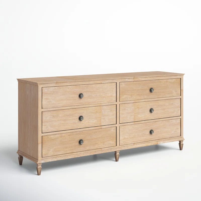 Mid-Century French-Inspired 6-Drawer Gray Dresser