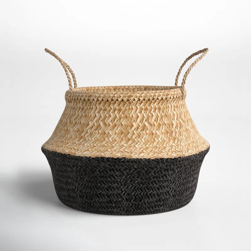 Eco-Friendly Seagrass Round Storage Basket 19" Natural & Black