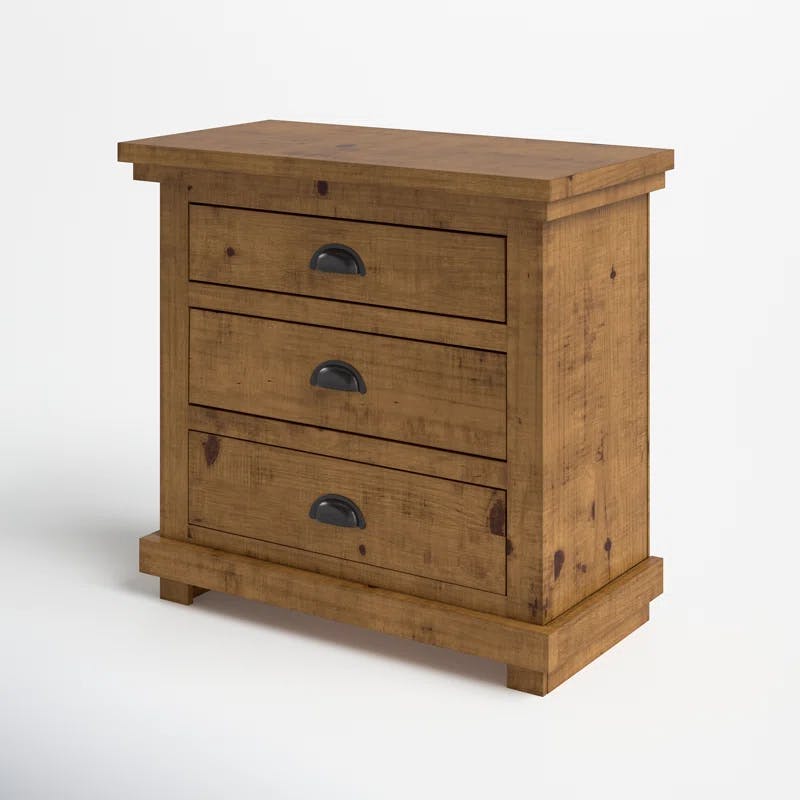Rustic Lodge-Style Willow 3-Drawer Nightstand in Distressed Pine
