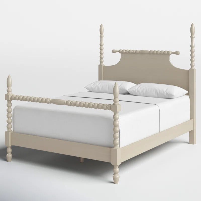 Beckett Natural Whitewash Queen Poster Bed with Wood Frame