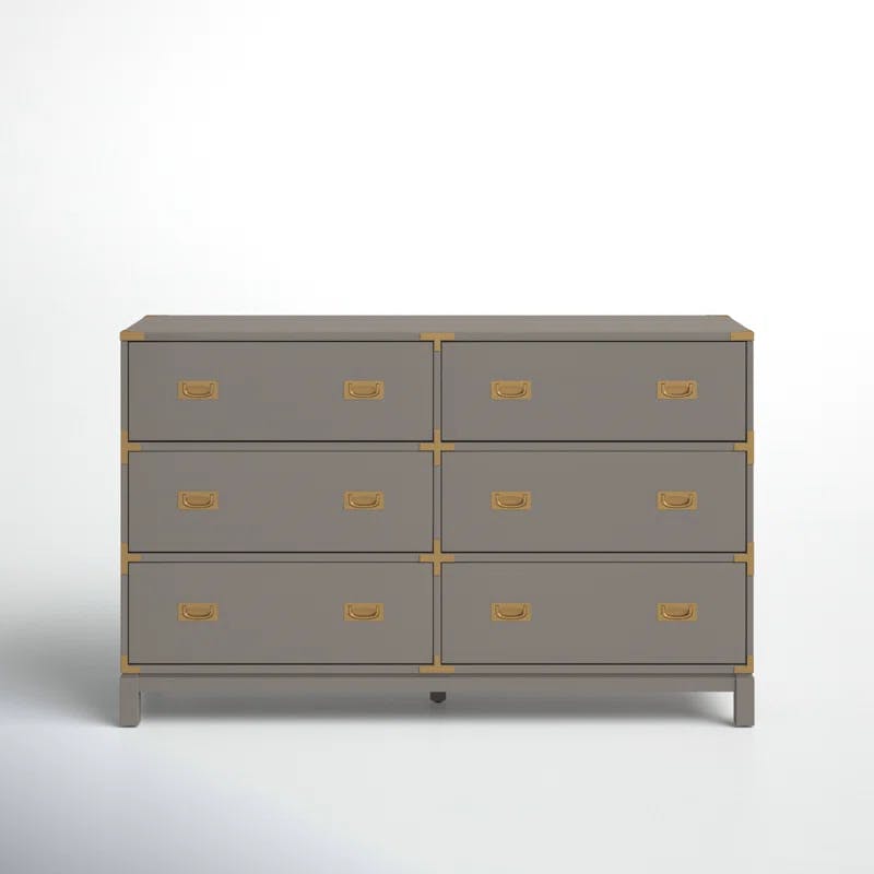 Kedric 6-Drawer Poplar Wood Dresser with Gold Accents in Gray