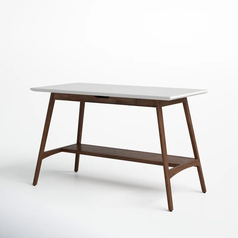 Avenu Mid-Century White and Oak Writing Desk with Drawer
