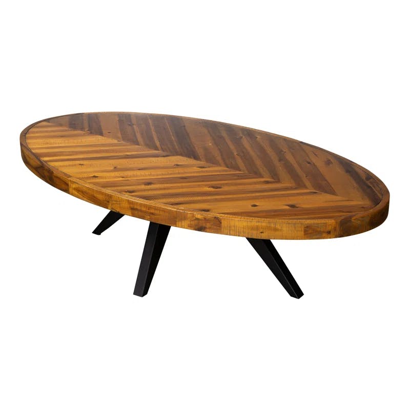 Transitional Rustic Black-Brown Oval Coffee Table with Storage