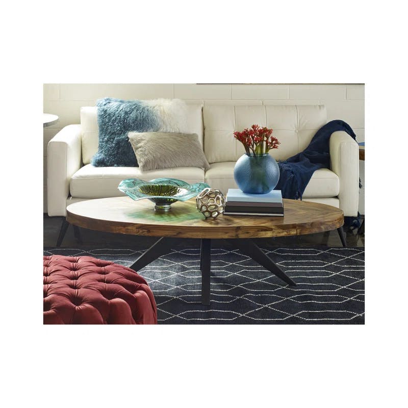 Transitional Rustic Black-Brown Oval Coffee Table with Storage