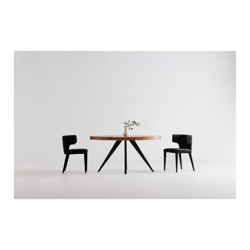 Transitional Rustic Acacia Wood Round Dining Table with Black Legs